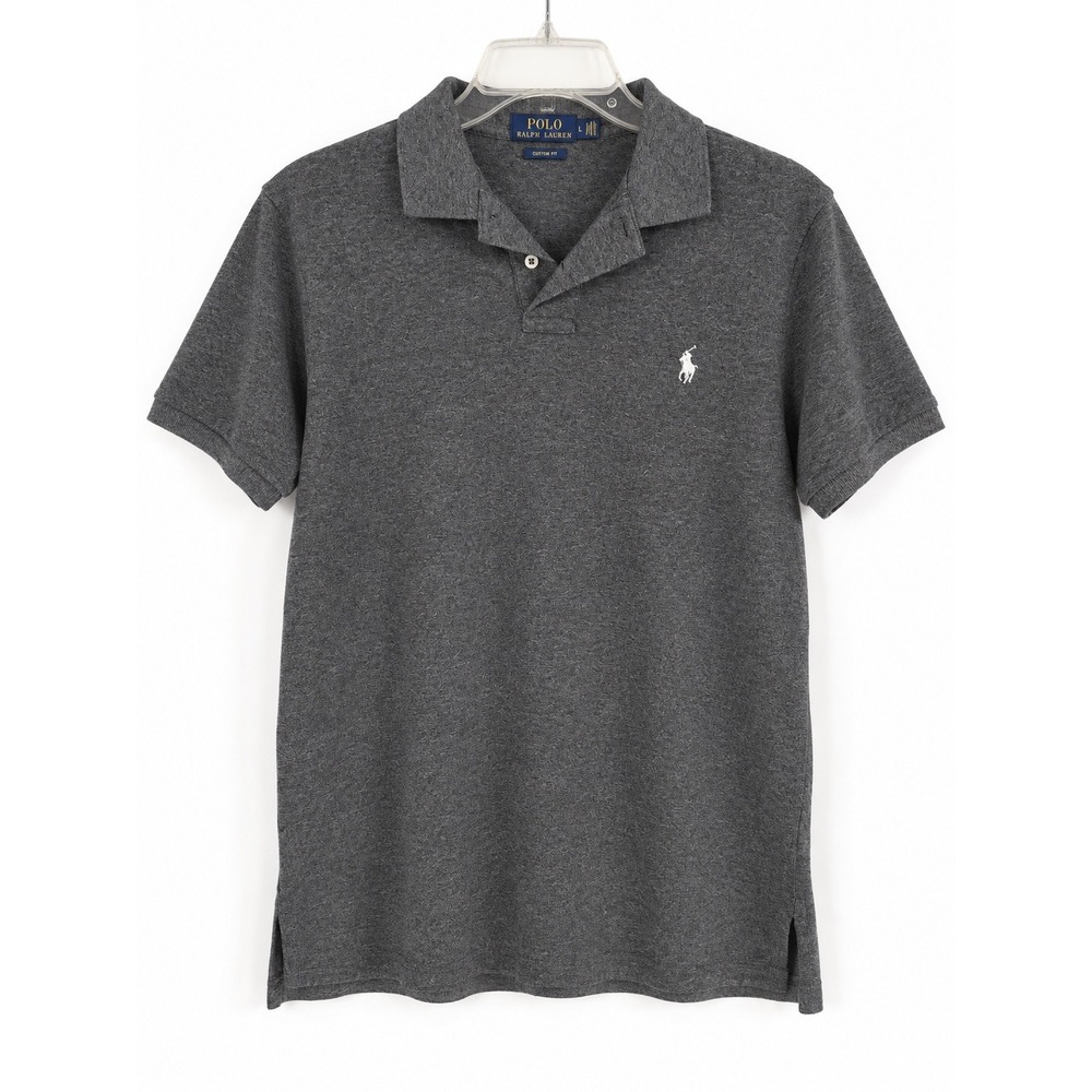 Polo Ralph Lauren Men Large Custom Fit Polo Shirt Gray Heather Short Sleeve Pony